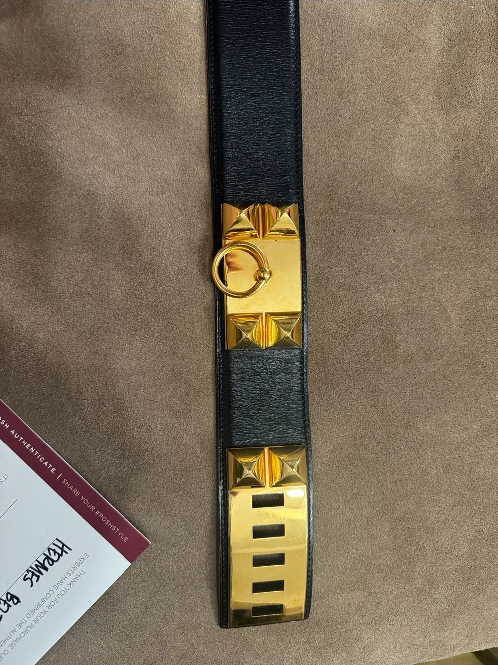 Hermès Collier de Chien Black Box Leather Belt Gold Hardware Size 85 - Picture 6 of 17